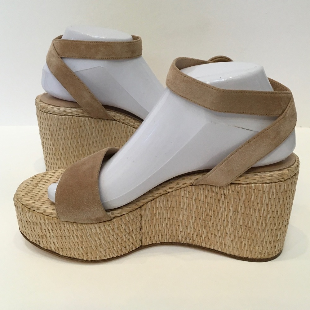 Gianvito Rossi 45mm Suede Raffia Wedge Sandals beige  Size 9.5 US/39.5 - Picture 3 of 6